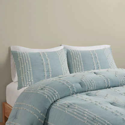 Kara 3 Piece Cotton Jacquard Comforter Set - Aqua