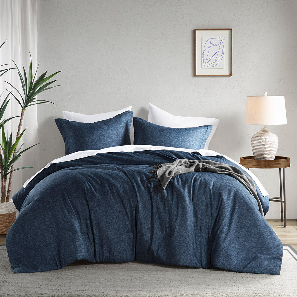 Camden Chambray Print Solid Comforter Set - Navy