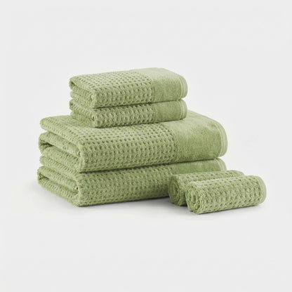Spa Waffle Cotton Jacquard Bath Towel 6 Piece Set - Sage Green