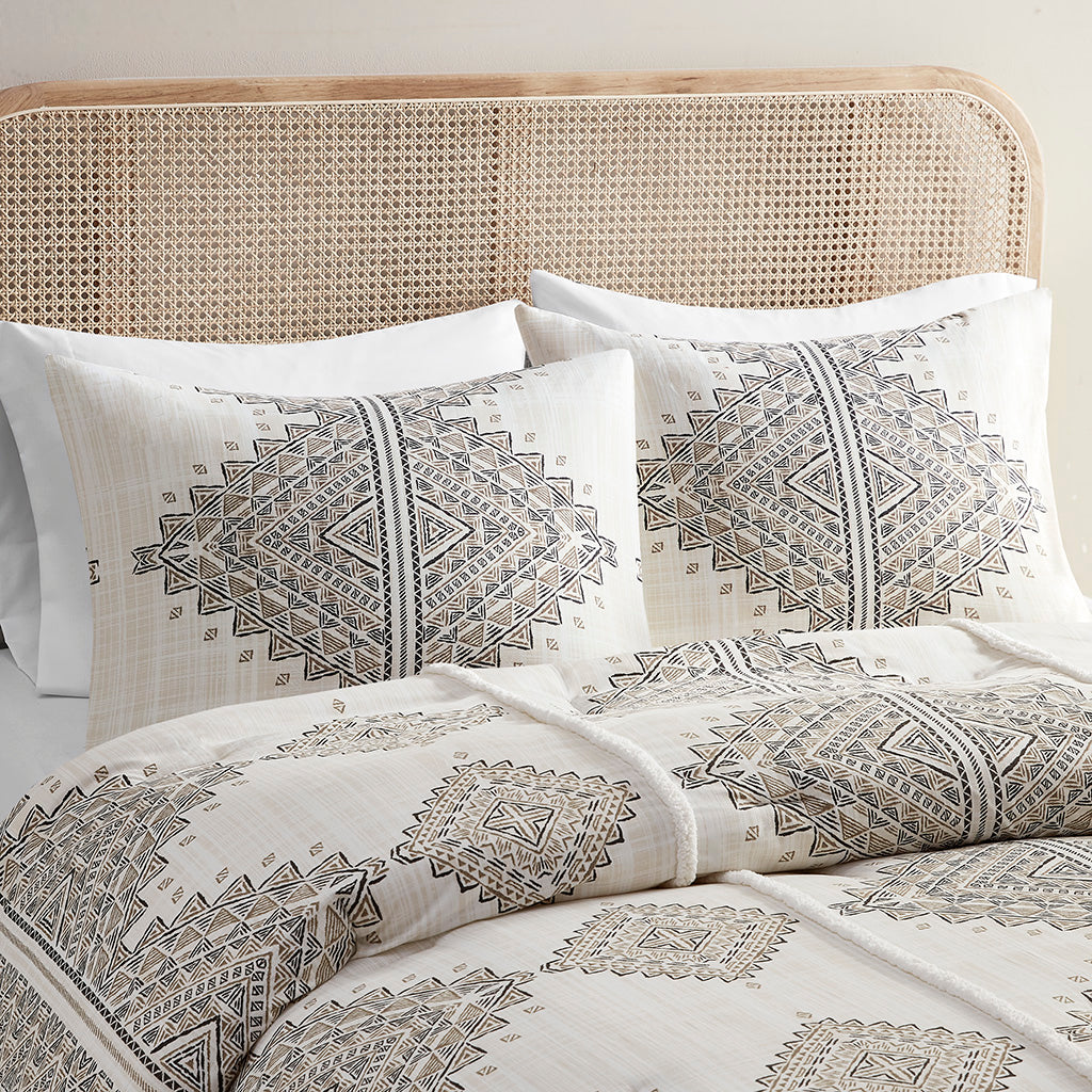 Ibiza 4 Piece Printed Comforter Set with Throw Pillow - Black/Ivory
