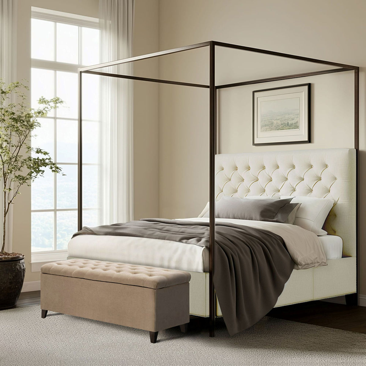 Shandra Tufted Top Upholstered Storage Bench - Sand