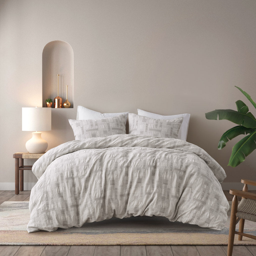 Cairo 3 Piece Cotton Jacquard Duvet Set - Ivory