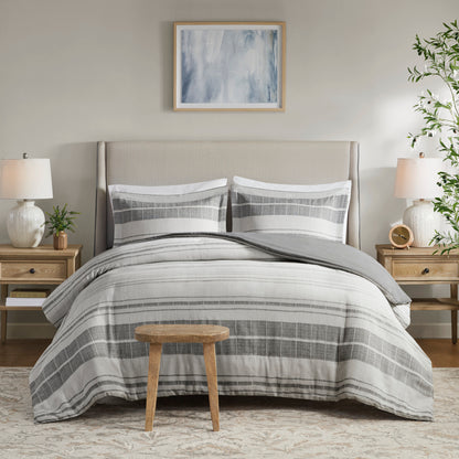 Rhodes 3 Piece Stripe Duvet Cover Set - Grey/Multi