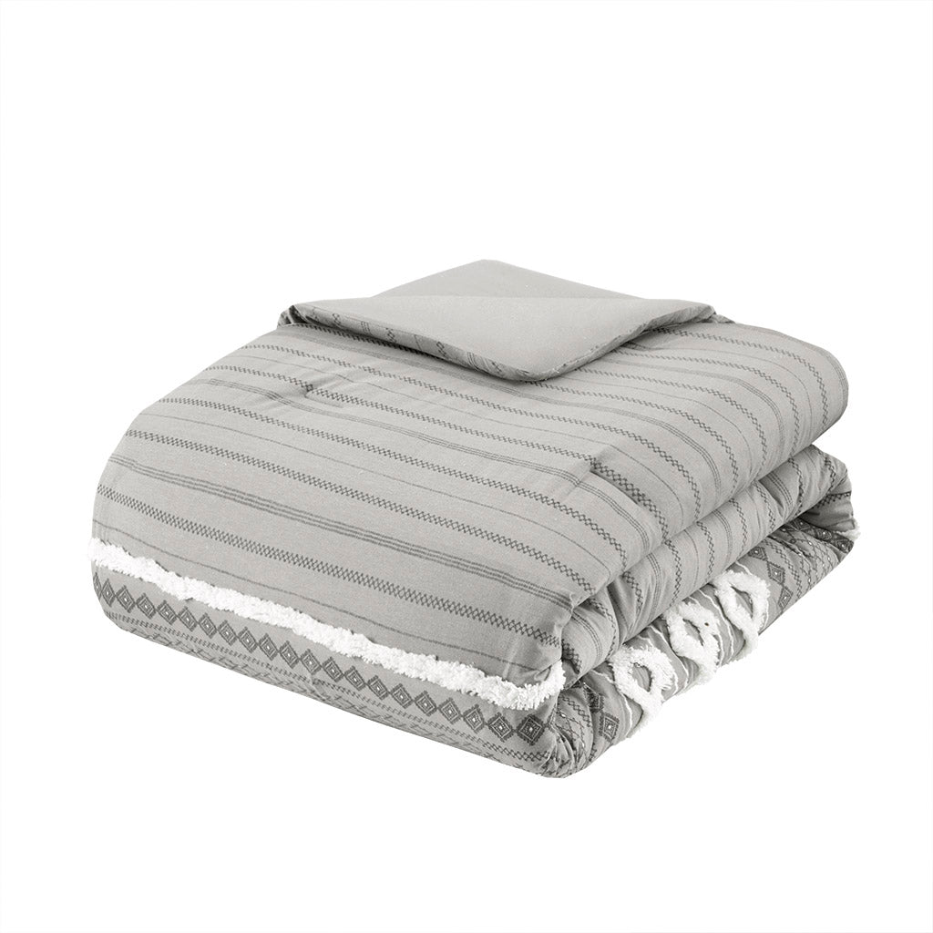 Imani Cotton Printed Comforter Set with Chenille - Ivory
