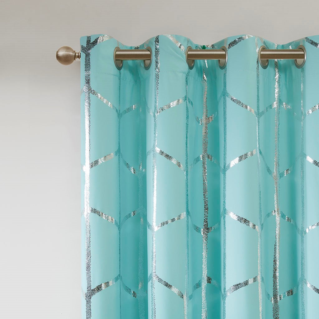 Raina Total Blackout Metallic Print Grommet Top Curtain