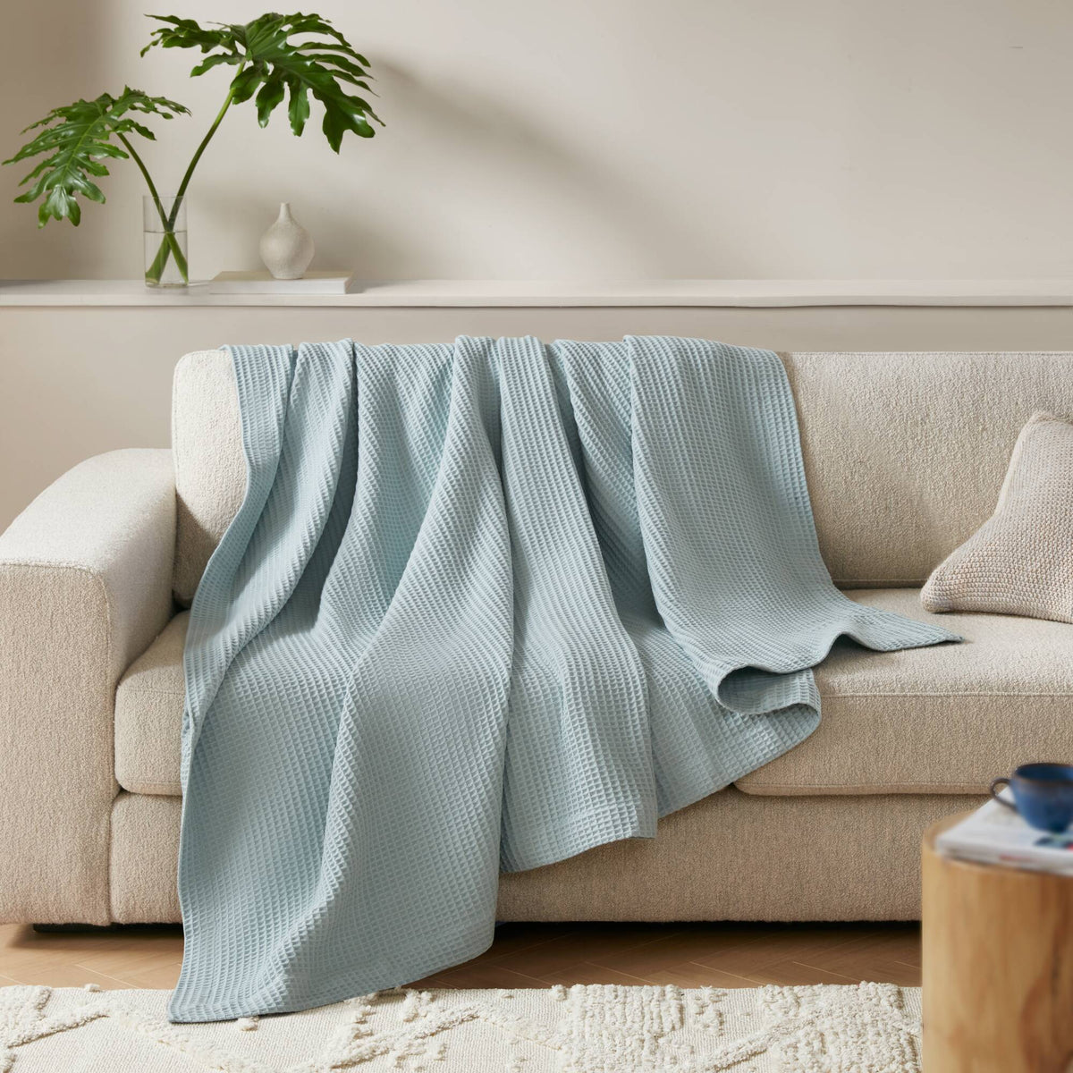 Waffle Weave Cotton Blanket - Aqua