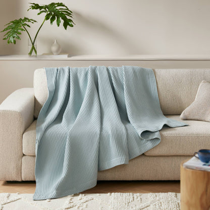Waffle Weave Cotton Blanket - Aqua