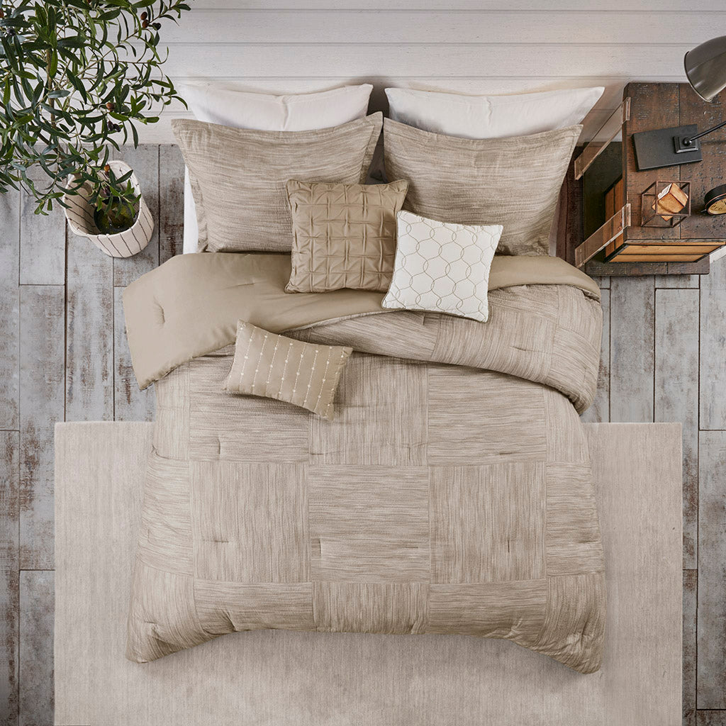 Walter 7 Piece Printed Seersucker Comforter Set - Taupe