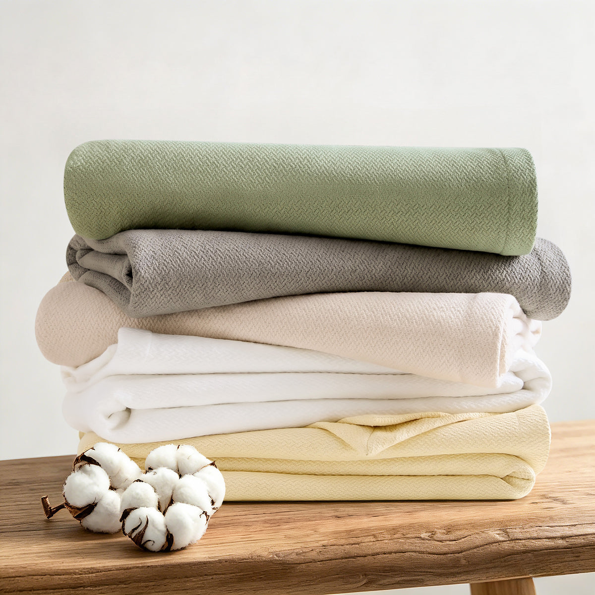 100% Certified Egyptian Cotton Blanket - Micro- herringbone Beige