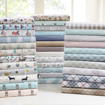 Cozy Cotton Flannel Printed Sheet Set - White Village Print