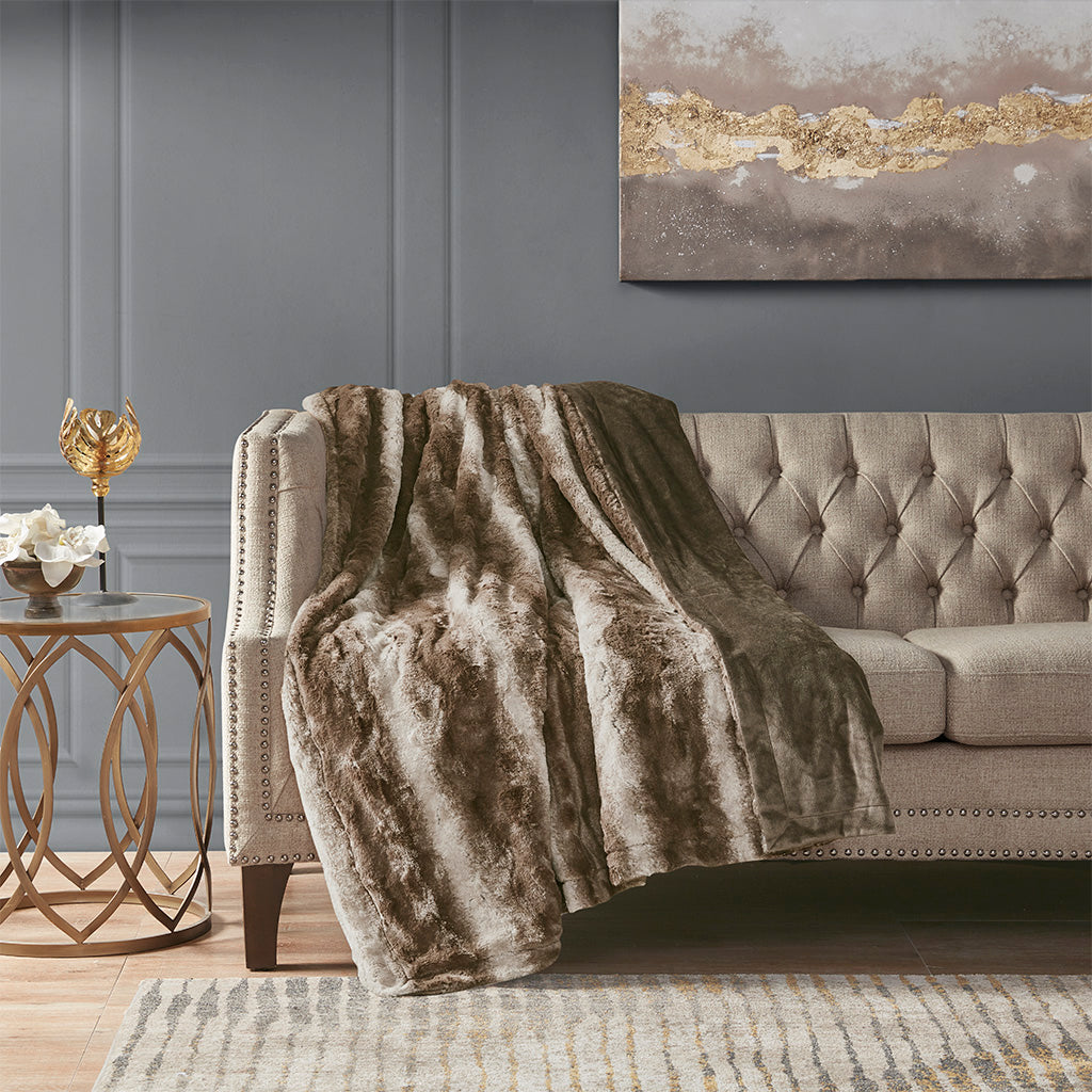 Zuri Oversized Faux Fur Throw - Brown