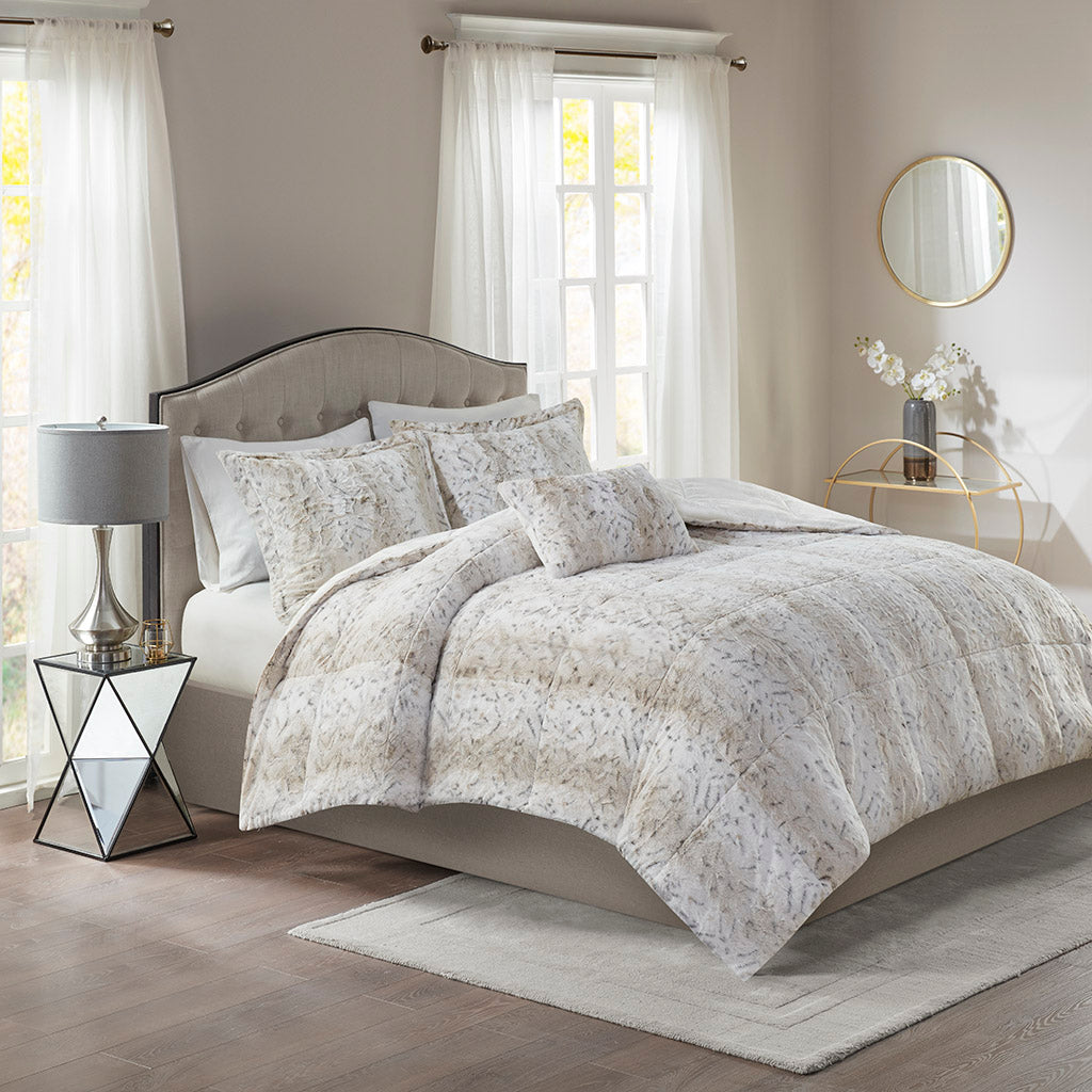 Zuri Faux Fur Comforter Set - Snow Leopard