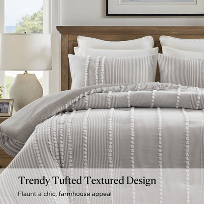 Anslee 3 Piece Cotton Yarn Dyed Comforter Set - Grey