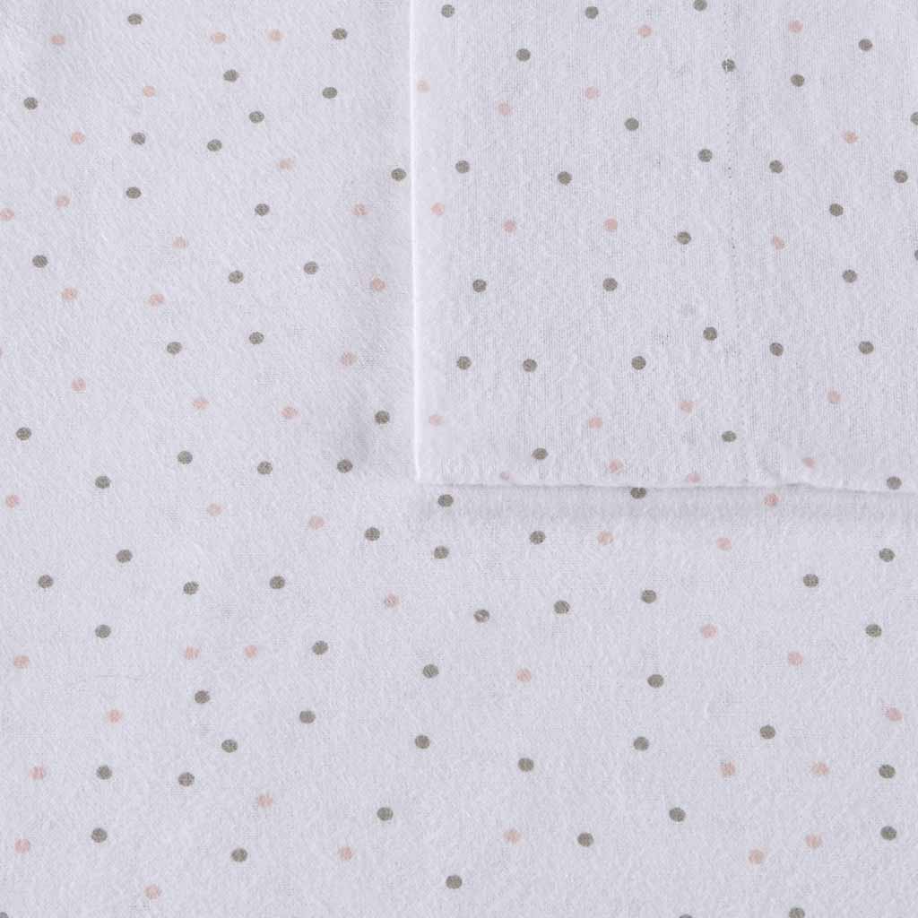 Cozy Soft Cotton Flannel Printed Sheet Set - Grey/Pink Dots