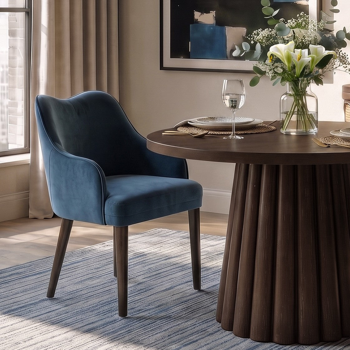 Larkspur Wave Back Velvet Dining Arm Chair - Slate Blue