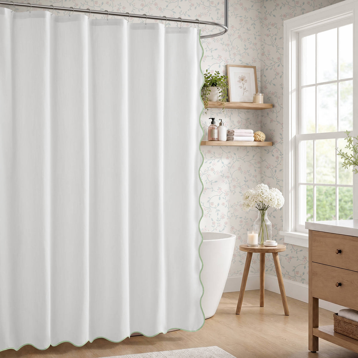 Petal Bloom Scalloped Shower Curtain - Green