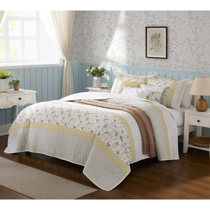 Dawn 6 Piece Cotton Percale Quilt Set with Throw Pillows - Yellow