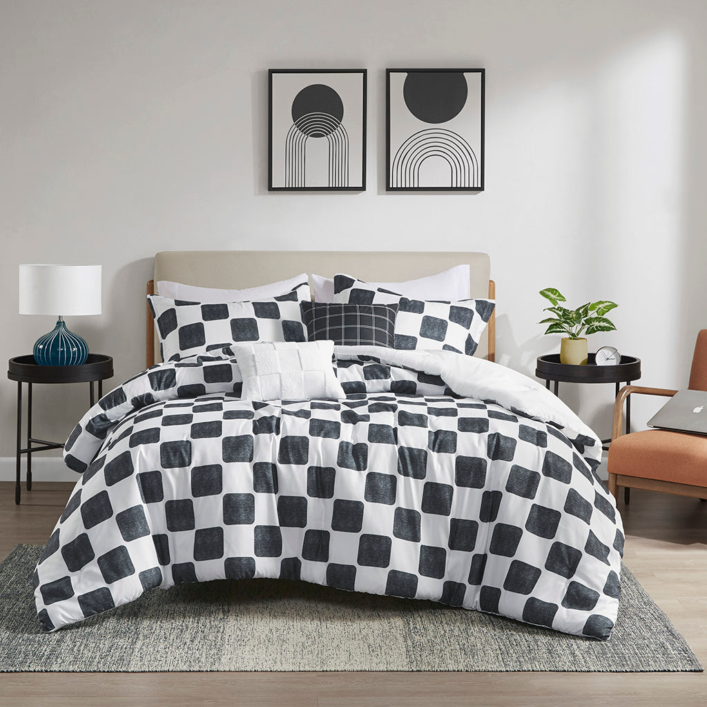 Miley Checkered Comforter Set - Black/White