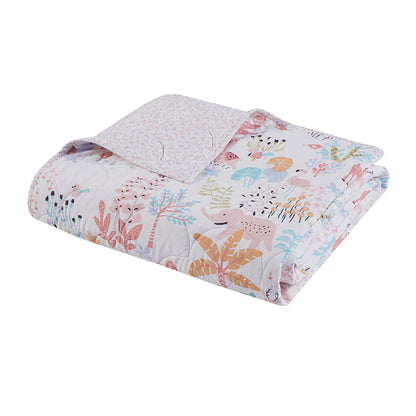 Iris Woodland Animals Reversible Cotton Quilt Set - Blush