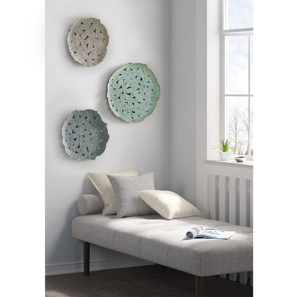 Rossi Textured Feather 3-piece Metal Disc Wall Decor Set - Blue