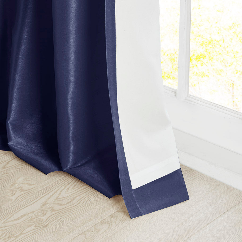 Emilia 100% Polyester Solid Faux Silk Lined Twist Tab Window Curtain - Navy