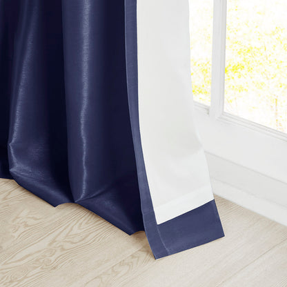 Emilia 100% Polyester Solid Faux Silk Lined Twist Tab Window Curtain - Navy