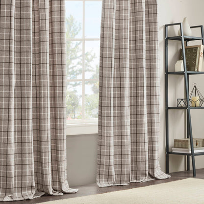 Anaheim Plaid Rod Pocket and Back Tab Curtain Panel with Fleece Lining - Brown