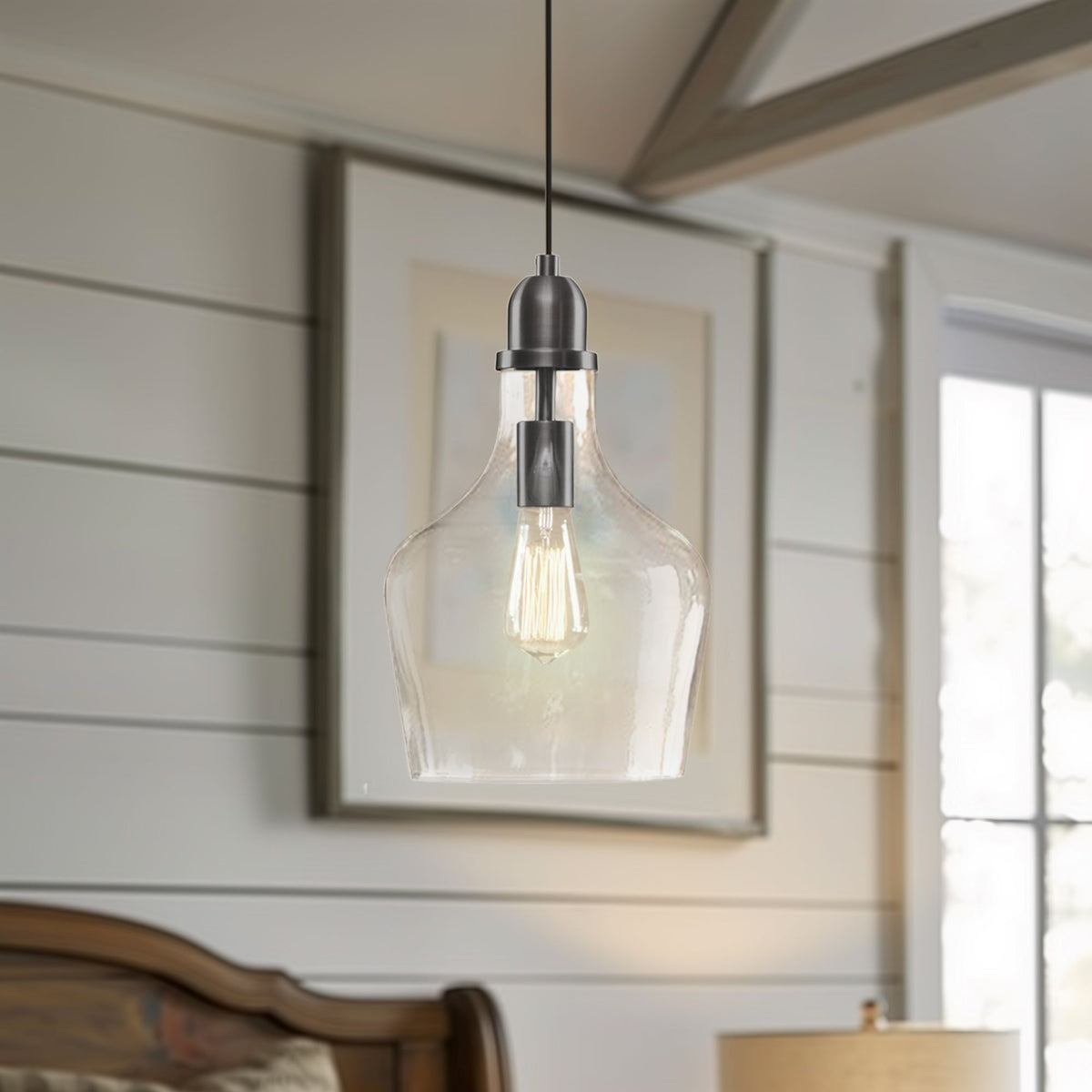 Auburn Bell Shaped Hanging Glass Pendant Light - Bronze/Clear
