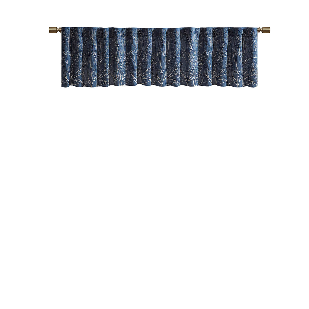 Andora Faux Silk Embroidered Window Valance - Navy