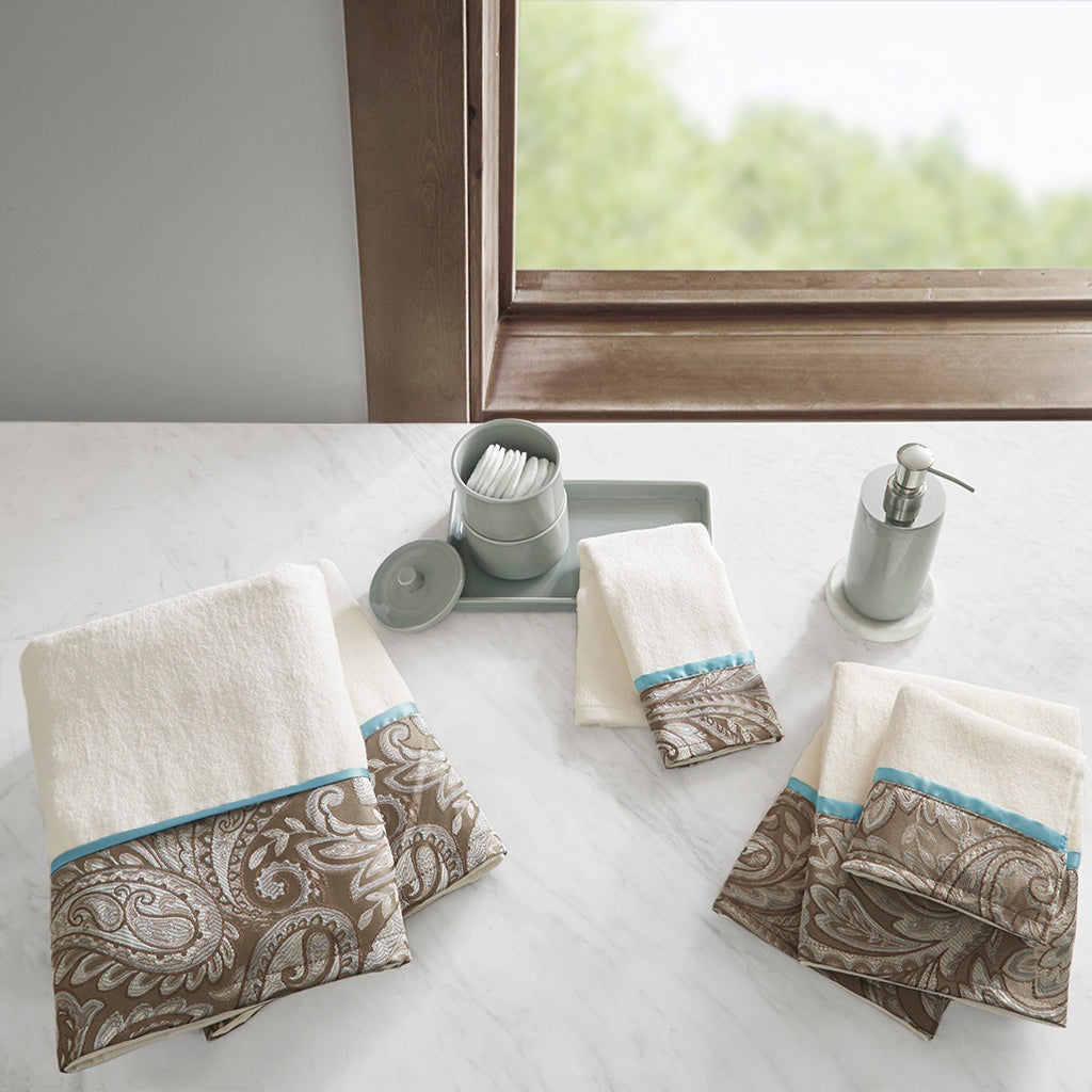 Aubrey 6 Piece Jacquard Towel Set - Blue/Brown