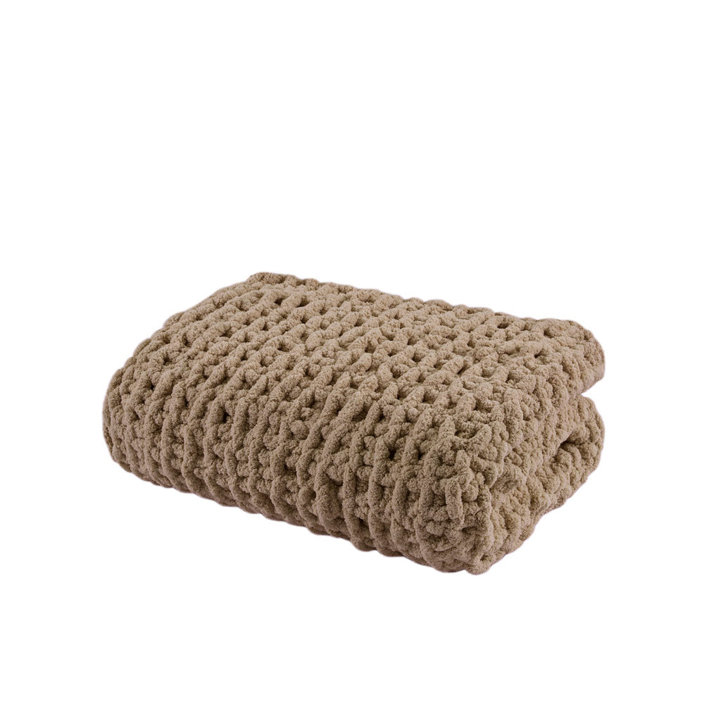 Chenille Chunky Knit Throw - Brown