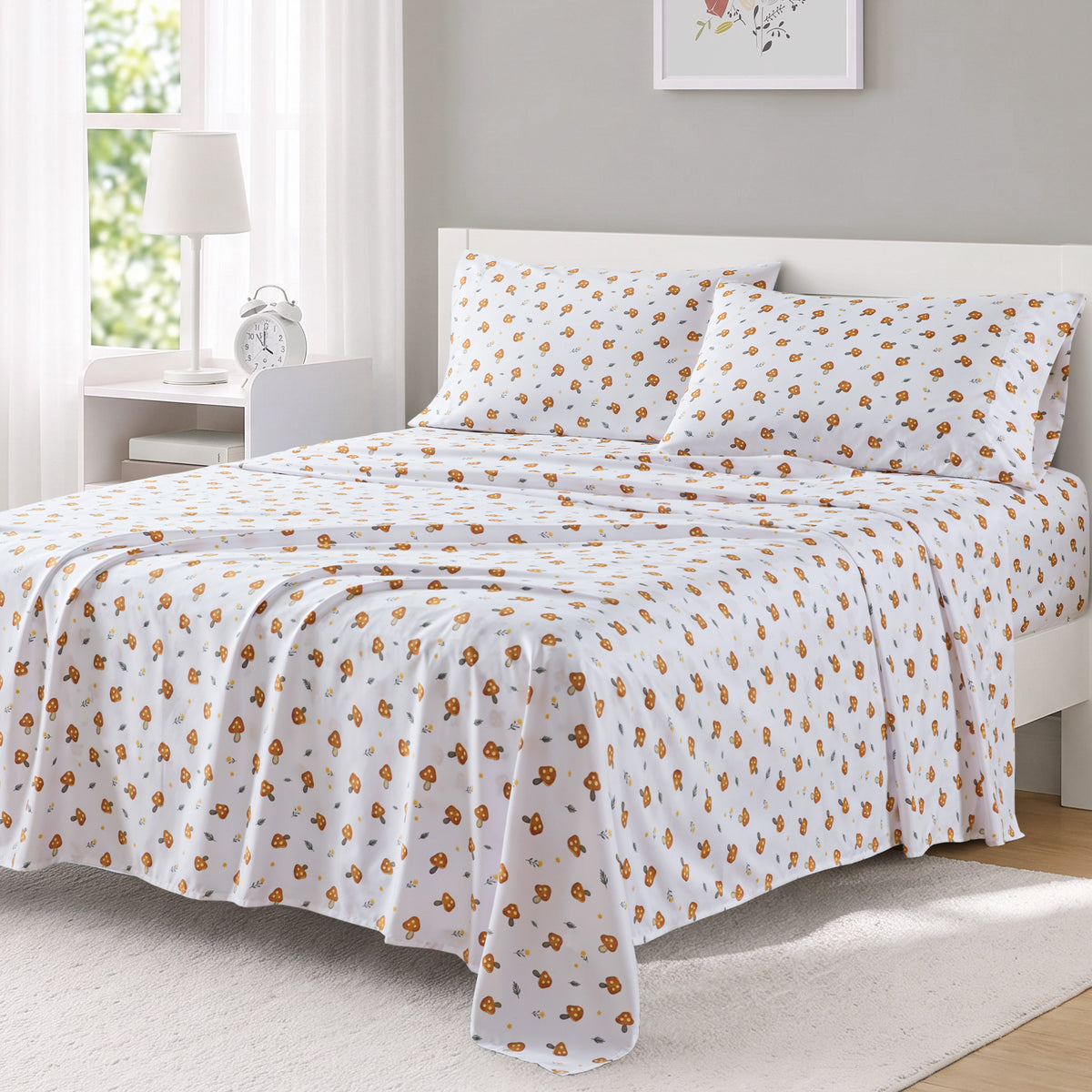 Printed Microfiber Sheet Set - Mushroom