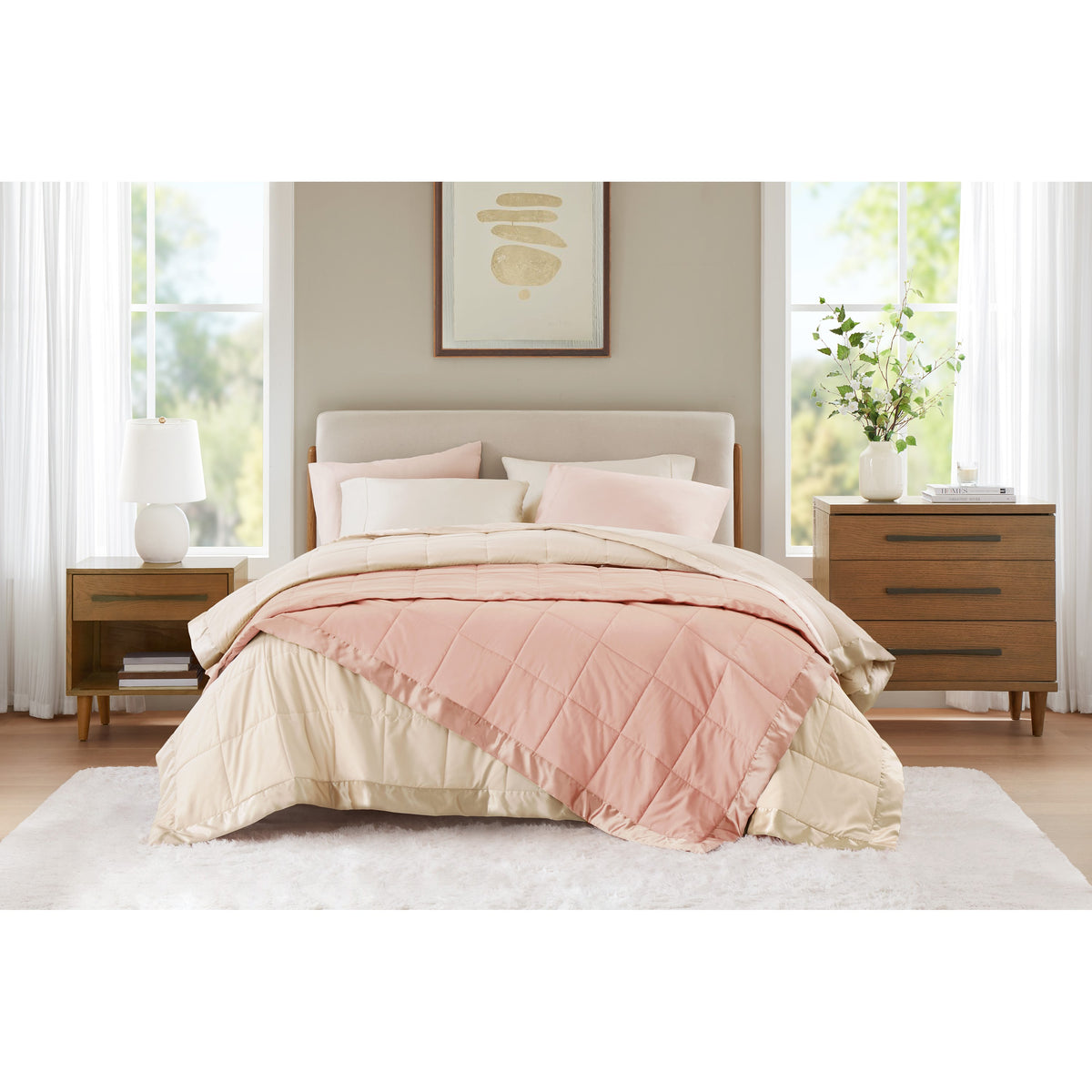 Windom Lightweight Down Alternative Blanket with Satin Trim - Cream
