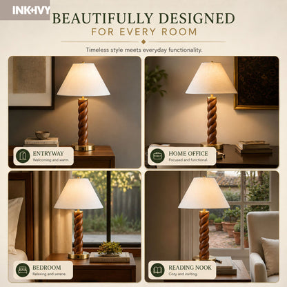 Helixia Twisted Faux Wood Table Lamp with USP C Port - Brown