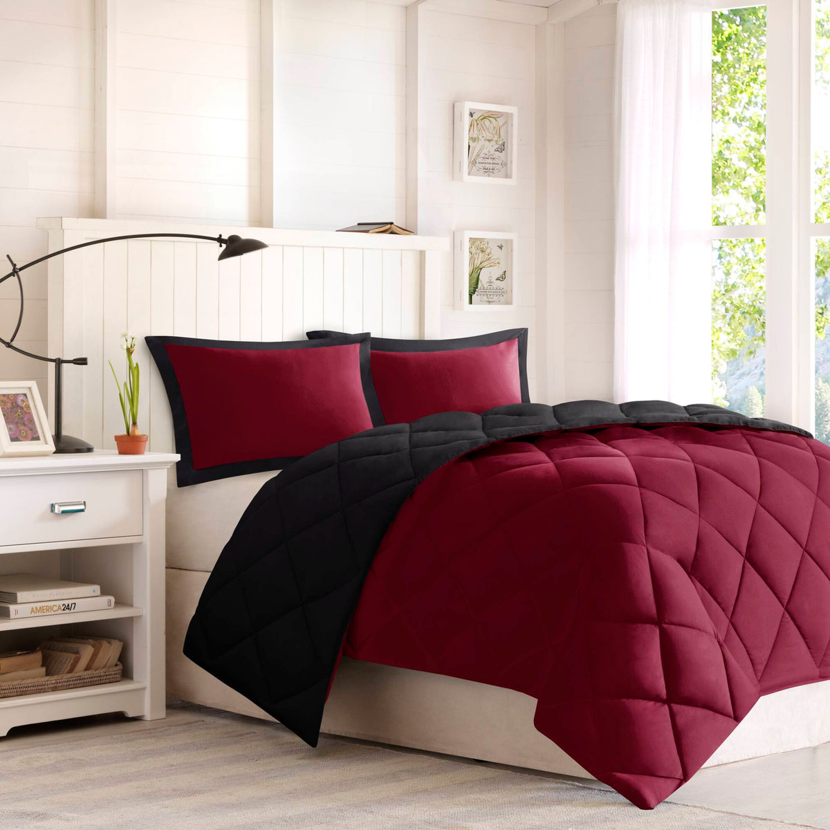 Larkspur 3M Scotchgard Reversible Down Alt Comforter Set - Red/Black