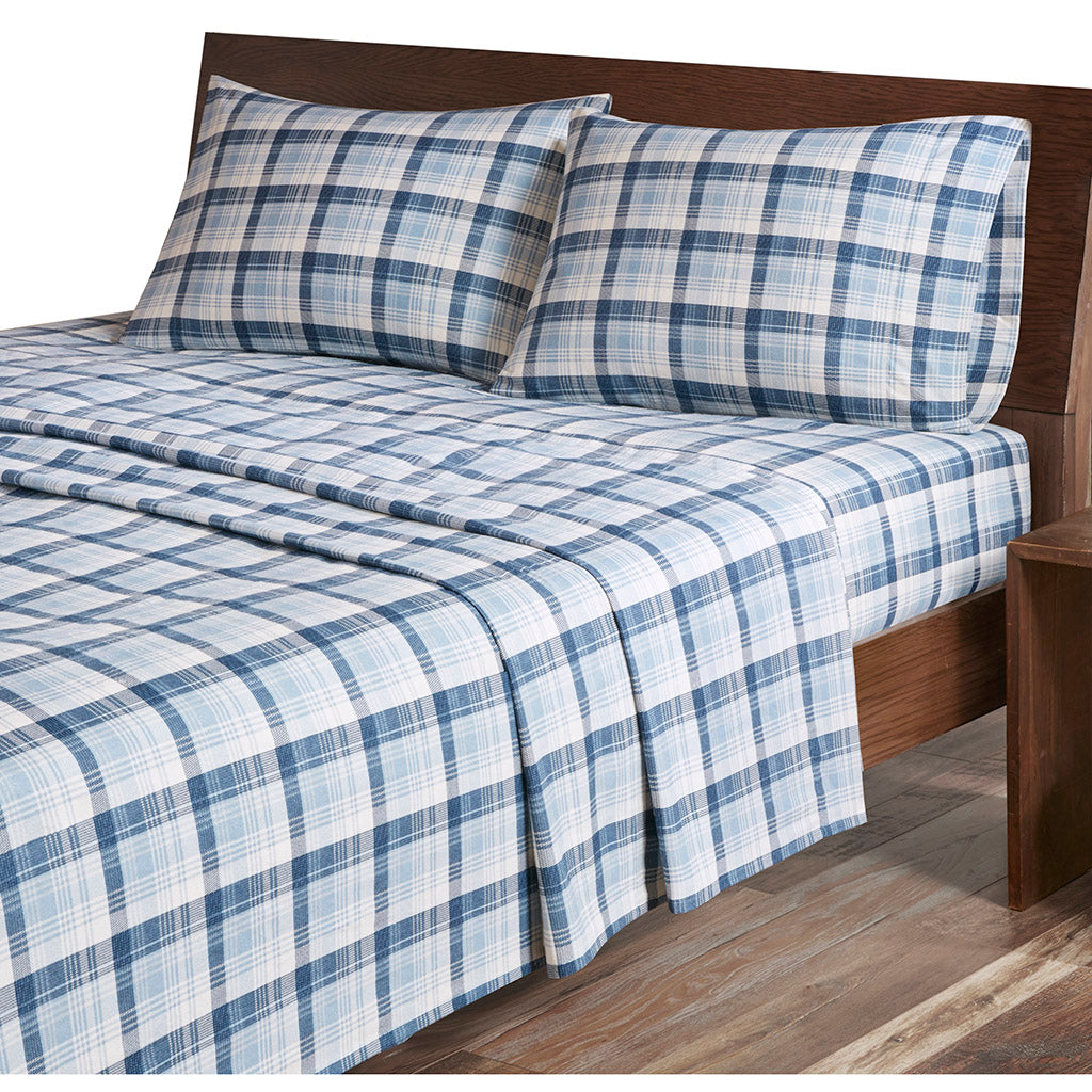 Cotton Flannel Sheet Set - Blue Plaid