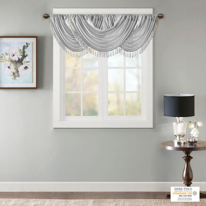Elena Faux Silk Waterfall Embellished Valance - Silver