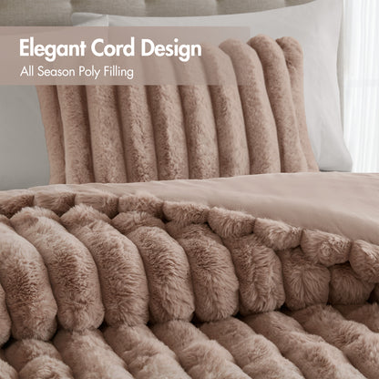 Jasmine 3 Piece Faux Fur Comforter Set - Mocha