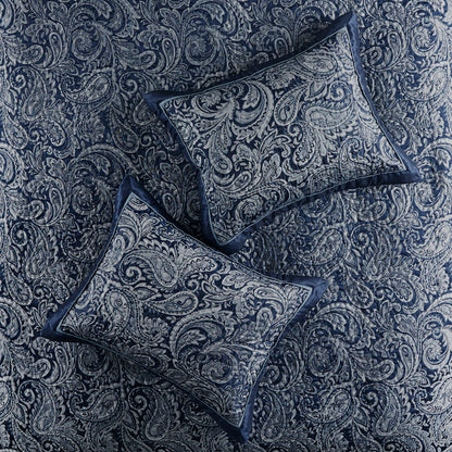 Aubrey 5 Piece Jacquard Bedspread Set with Throw Pillows - Navy
