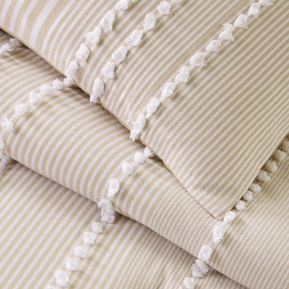Anslee 3 Piece Cotton Yarn Dyed Comforter Set - Taupe