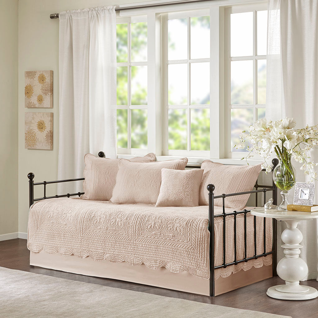 Tuscany 6 Piece Reversible Scalloped Edge Daybed Cover Set - Blush