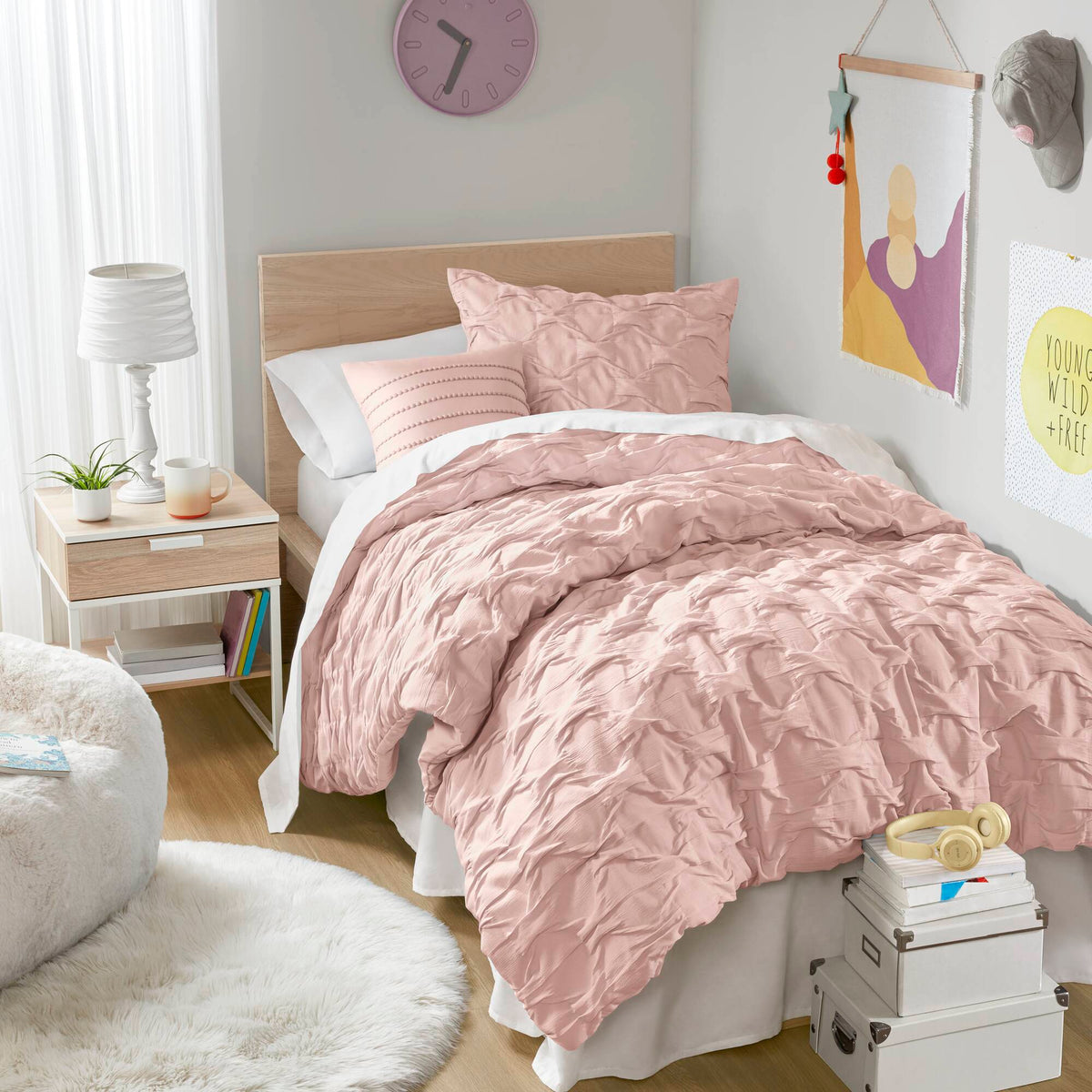 Bailey Diamond Pintuck Pleated Woven Comforter Set - Pink