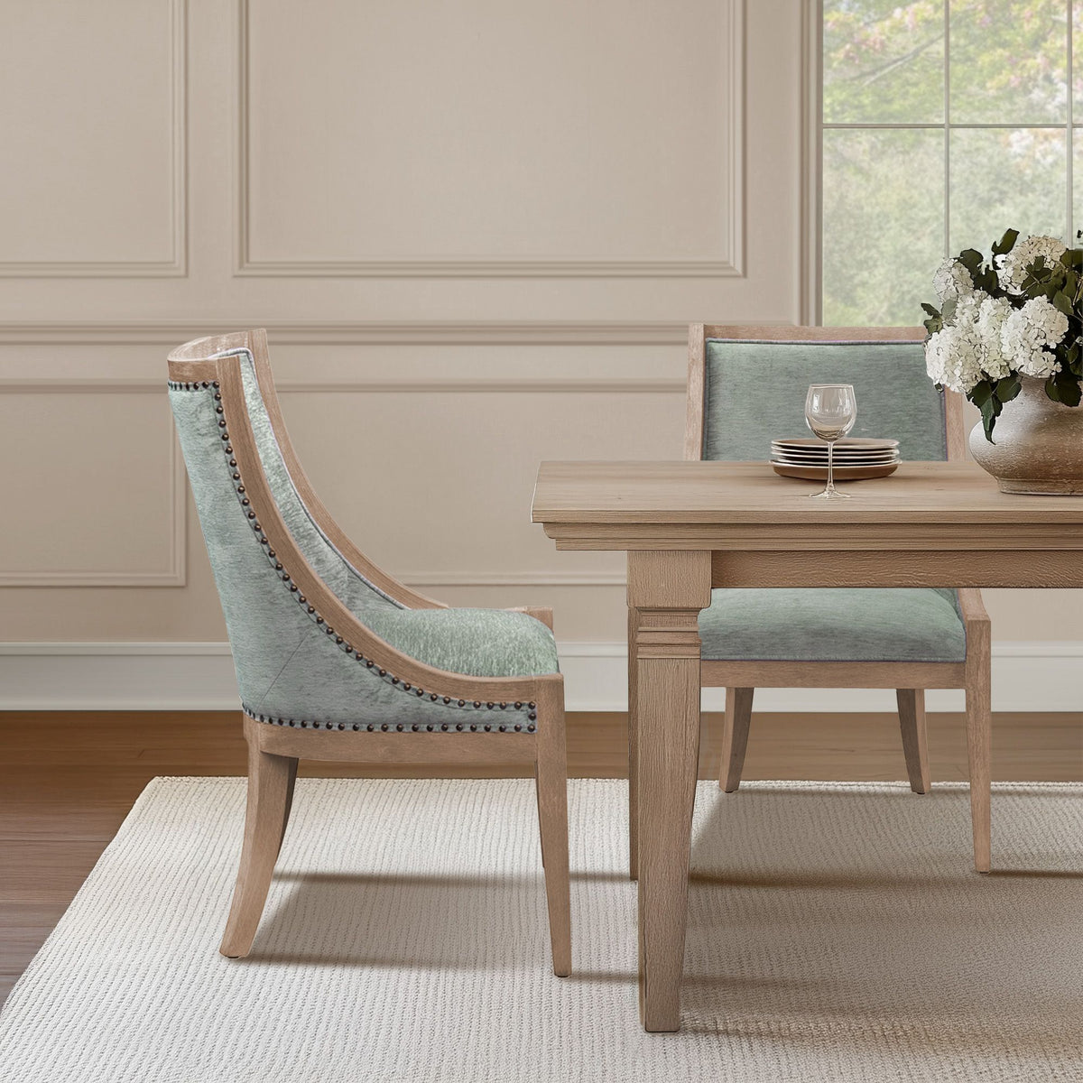 Elmcrest Upholstered Dining Chair with Nailhead Trim - Soft Green