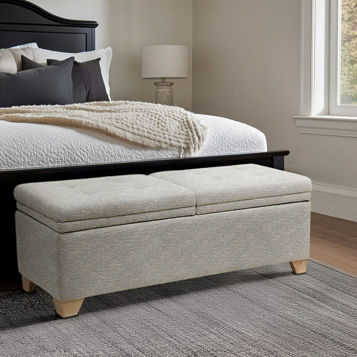 Ashcroft Dual Compartment Flip-Top Storage Bench - Grey Multi