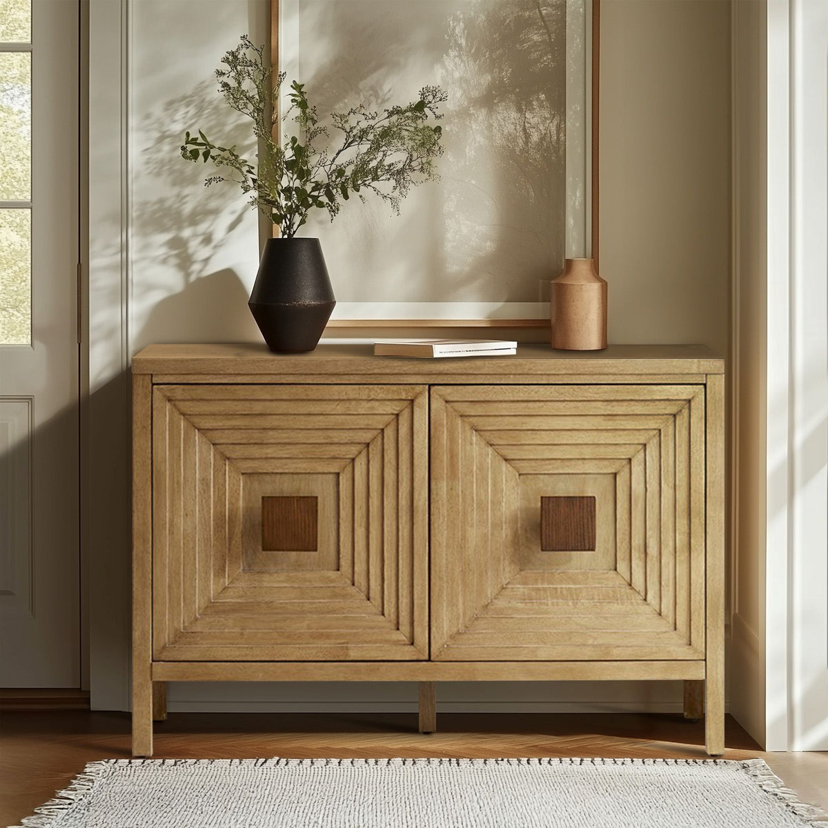 Paige Geometric 2-Door Storage Cabinet with Adjustable Shelves - Natural
