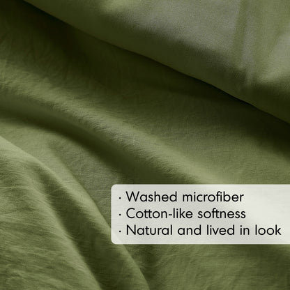 Walker Soft Washed Pleated Comforter Set - Olive Green