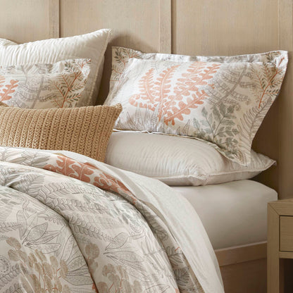 Botanical 100% Cotton Sateen Duvet Cover Set - Terracotta/Linen