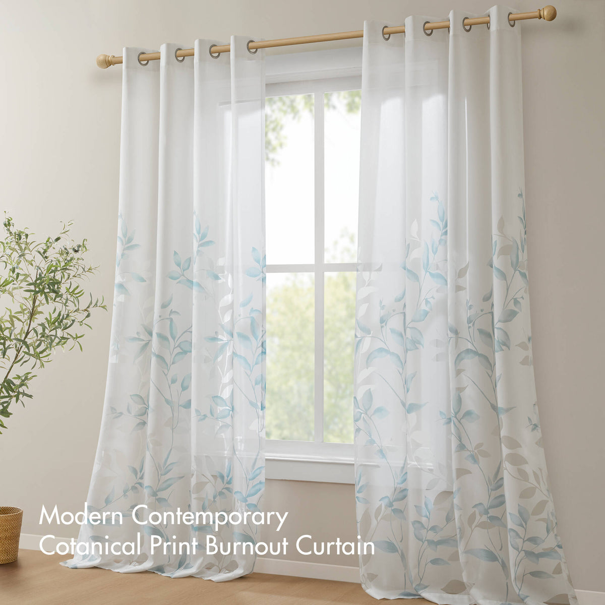 Cecily Burnout Printed Window Curtain Panel - Aqua