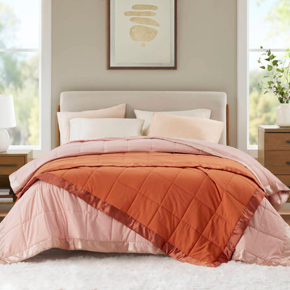 Windom Lightweight Down Alternative Blanket with Satin Trim - Orange