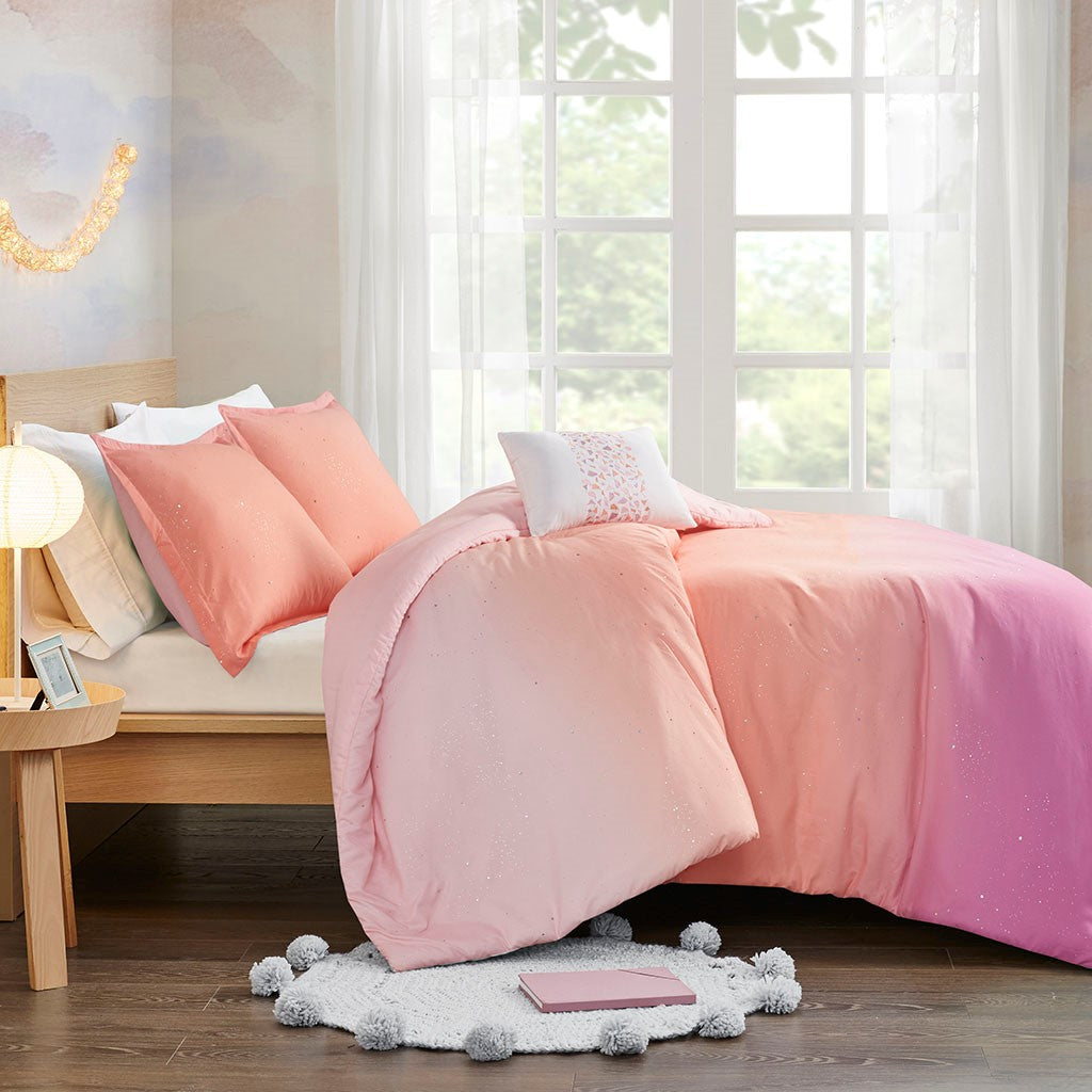 Glimmer Metallic Glitter Printed Reversible Duvet Cover Set